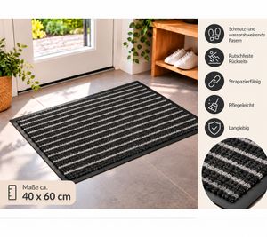 Zerbino VEBE (ca. 40 x 60 cm) con fibre resistenti a sporco e acqua – Negro/blanco  – **Articolo di seconda scelta (B-Ware) – controllato**