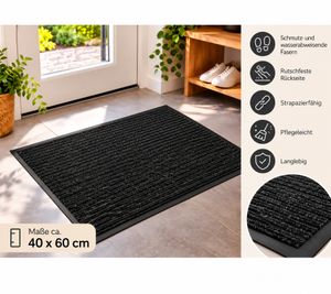 VEBE Dirt-Trapping Mat, approx. 40 x 60 cm, with dirt- and water-repellent fibers – Black (**B-Stock – Inspected**)