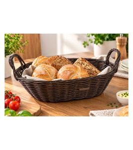 Practical KESPER bread and fruit basket made of durable woven plastic, breakfast basket, 29 × 18 × 13 cm **B-stock – inspected**, dark brown