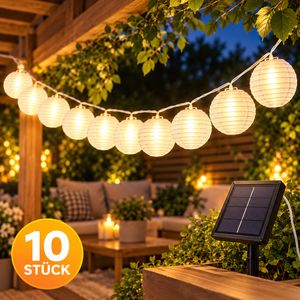 Guirlande lumineuse solaire d'extérieur (10 éléments), longueur totale de 2,7 mètres – avec panneau solaire et piquet de fixation, lumière blanc froid **Produit de second choix (B-Ware) – contrôlé** Gris