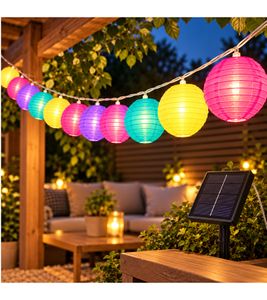 Guirlande solaire d'extérieur composée de 10 éléments, d'une longueur totale de 2,7 mètres – inclut un panneau solaire et un piquet de fixation au sol, éclairage blanc froid **Produit de second choix (B-stock) – testé** Multicolore