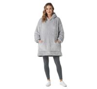 Unisex Oversized Hoodie Blanket – Cozy Hooded Pullover with Kangaroo Pocket – Fluffy Pullover for Men & Women, Light Gray