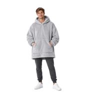Unisex Oversized Hoodie Blanket – Cozy Hooded Pullover with Kangaroo Pocket – Fluffy Pullover for Men & Women, Light Gray