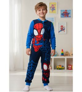 MARVEL Spider-Man One-Piece Pajama Set for Boys – Spider-Man Themed Sleepwear/Loungewear – Blue/Red