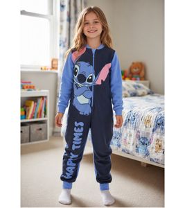 Disney Lilo & Stitch Jumpsuit-Style Pajama Set for Girls – Stitch-Themed Loungewear/Sleepwear (Blue/Pink)