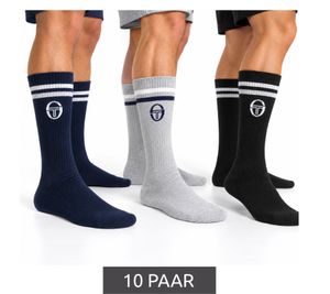 Lot de 10 paires de chaussettes de tennis Sergio Tacchini pour hommes et femmes – Chaussettes de sport en coton avec logo de la marque sur le côté de la tige – Noir / Bleu foncé / Gris