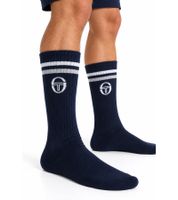 Lot de 10 paires de chaussettes de tennis Sergio Tacchini pour hommes et femmes – Chaussettes de sport en coton avec logo de la marque sur le côté de la tige – Noir / Bleu foncé / Gris