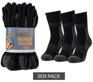 Lot de 3 paires de chaussettes thermiques « Outdoor Worker » de SOCKSWEAR – Chaussettes de travail chaudes contenant de la laine – Noir/Gris