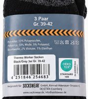Lot de 3 paires de chaussettes thermiques « Outdoor Worker » de SOCKSWEAR – Chaussettes de travail chaudes contenant de la laine – Noir/Gris