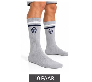 Lot de 10 paires de chaussettes de tennis pour homme Sergio Tacchini – Chaussettes de sport en coton avec logo sur la tige – Gris