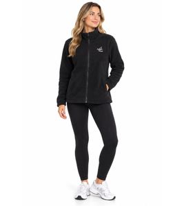 Giacca in pile da donna MAUI SPORTS, giacca per il tempo libero/abbigliamento da casa con logo ricamato, colore nero
