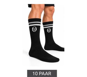 10 Paar Sergio Tacchini Herren & Damen Socken Tennissocken mit Markenlogo seitlich am Schaft Sportsocken Baumwoll-Socken Schwarz