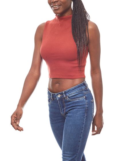 NA-KD Stylish Ladies Crop Top with Stand Collar Turtleneck Red